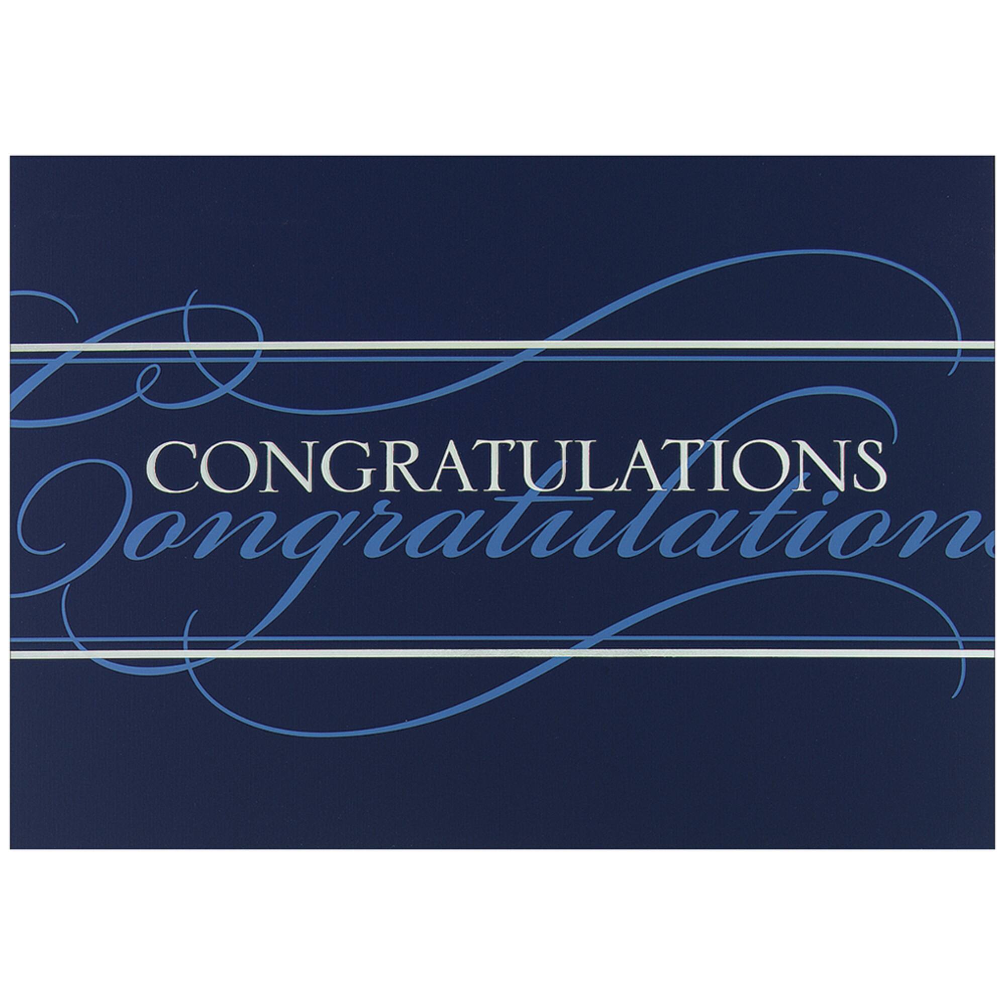 JAM Paper White & Blue Script Blank Congratulations Cards & Envelopes Set